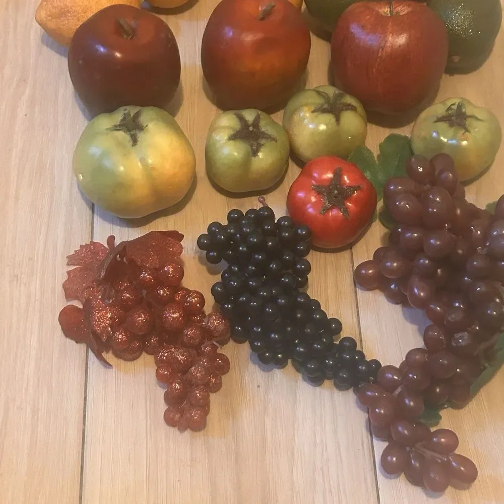 Vintage  Artificial Fruits Apple Grapes Lemon Lime Tomato MCM Country Farmhouse